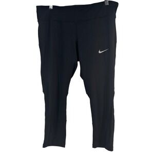 Nike Dri-FIT Running Capri Leggings Women XL Black Cropped Mesh Panel Athletic